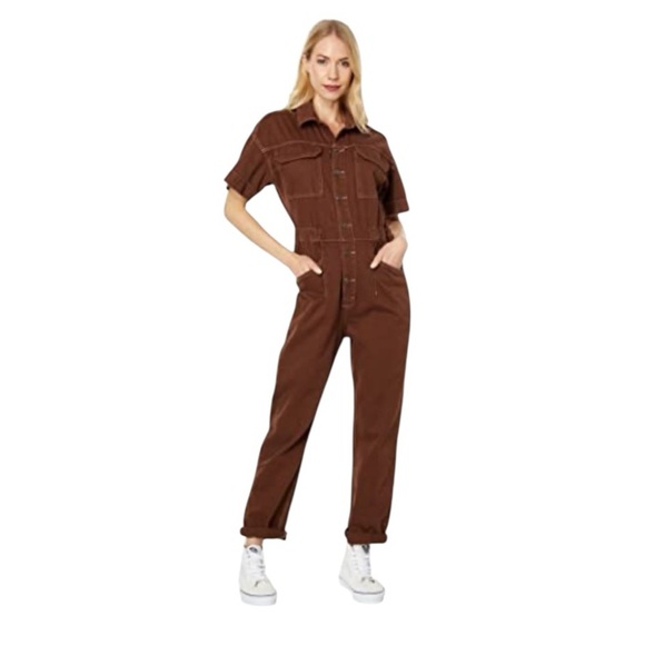 Free People Marci Short Sleeve Jumpsuit. Pinecone Brown #1677 - Picture 2 of 8